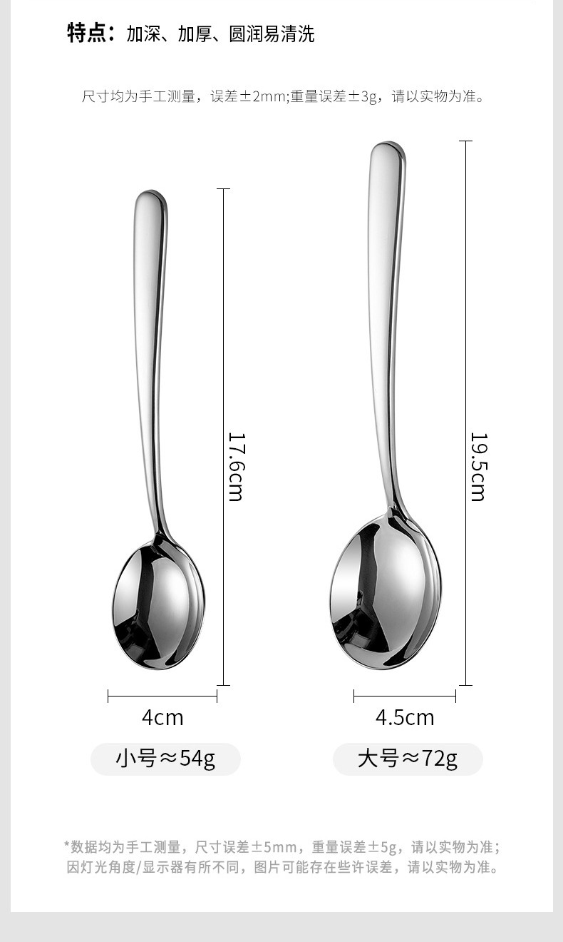 3pcs 316L Stainless Steel Spoon Uncoated Think spoon Mirror polish ...