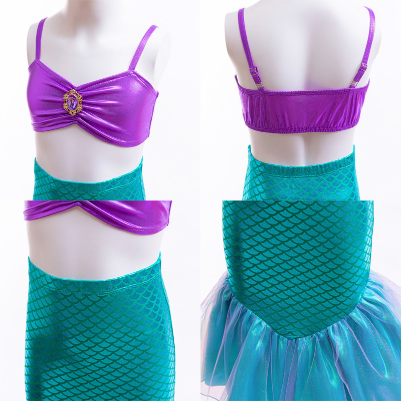 Princess Ariel Costume Cosplay Swimsuit Mermaid Purple Green Croptop ...