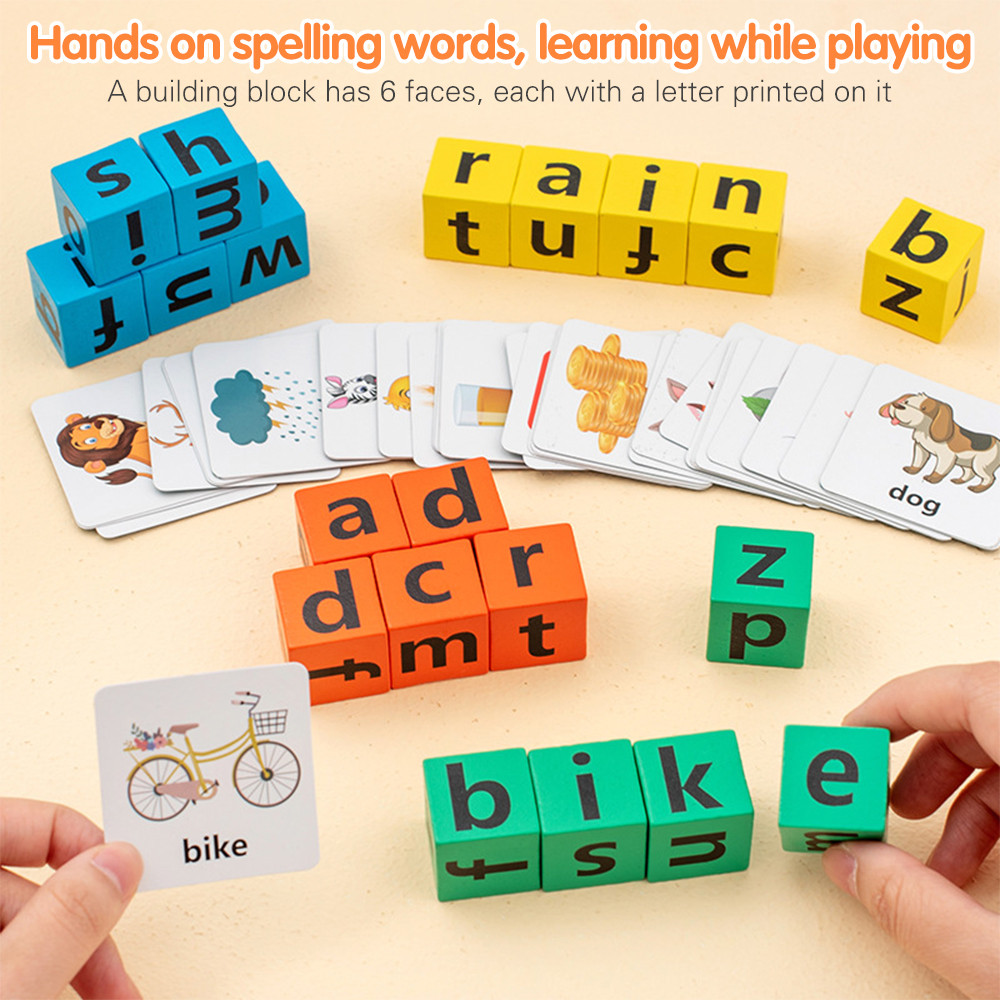 LAKOE Letter Spelling Block Flash Cards Game Alphabet Block Building ...