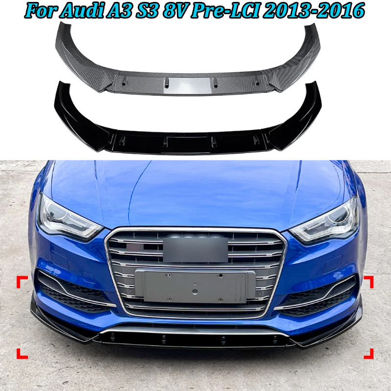 Gloss Black Front Splitter Bumper Lip – Fits Audi A3 8V Sline/S3 Sedan 2013-16