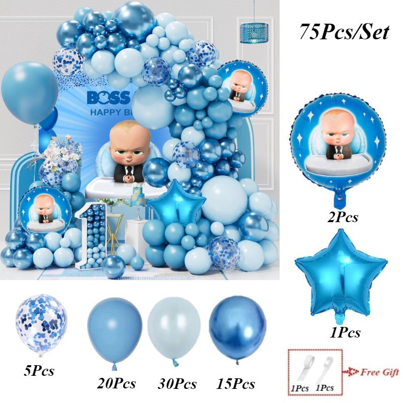 75Pcs Boss Baby Balloon Arch Kit Blue Confetti Balloons Printed Foil ...