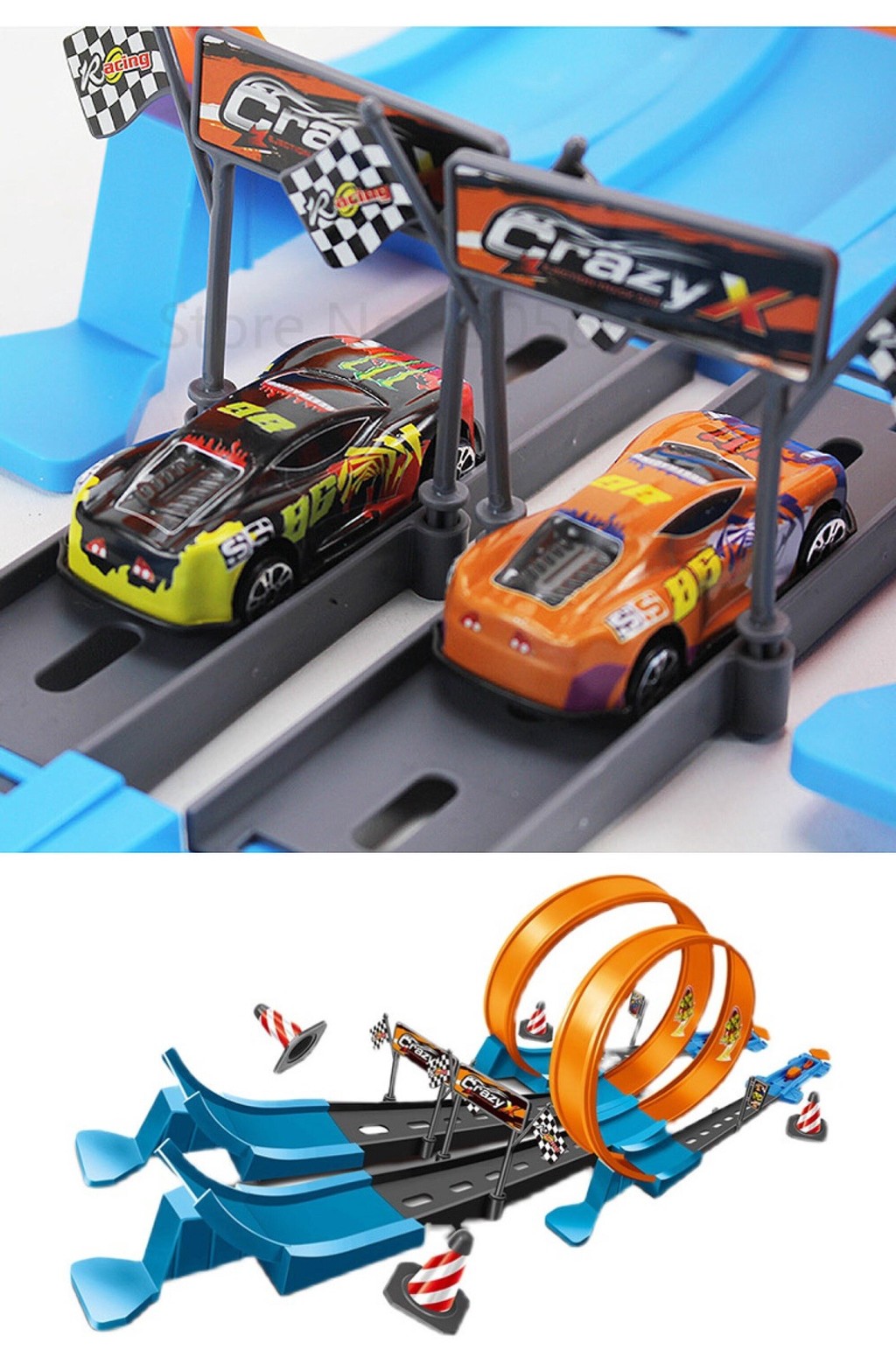 Double Loop Dash Track Set Racing Car Playset Fold & Go Racetrack With ...