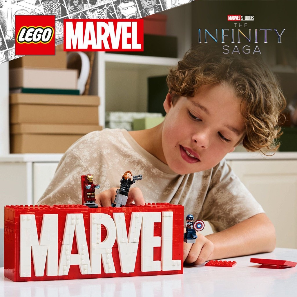 LEGO 76313 Marvel Super Heroes MARVEL Logo & Minifigures Building Toy ...