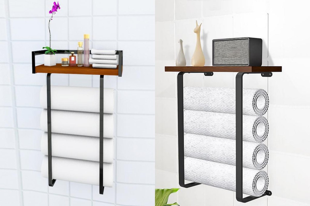 HLS Rolled Towel Holder Bathroom Towel Rack Modern Wall Mounted Towel ...