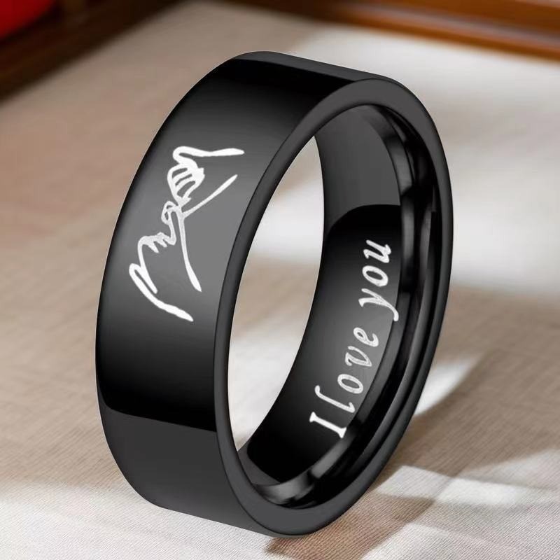 Promise Pattern Couple Ring Unisex Black Silver Titanium Ring I Love ...