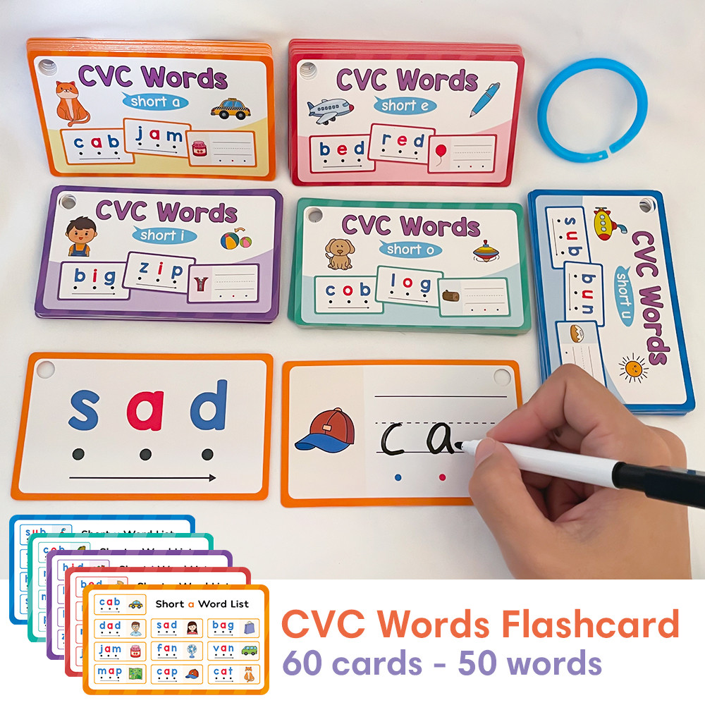 CVC Words Flashcards for Kids - Short Vowel Sounds Phonics Learning ...
