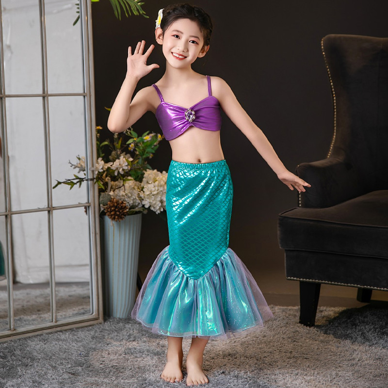Princess Ariel Costume Cosplay Swimsuit Mermaid Purple Green Croptop ...