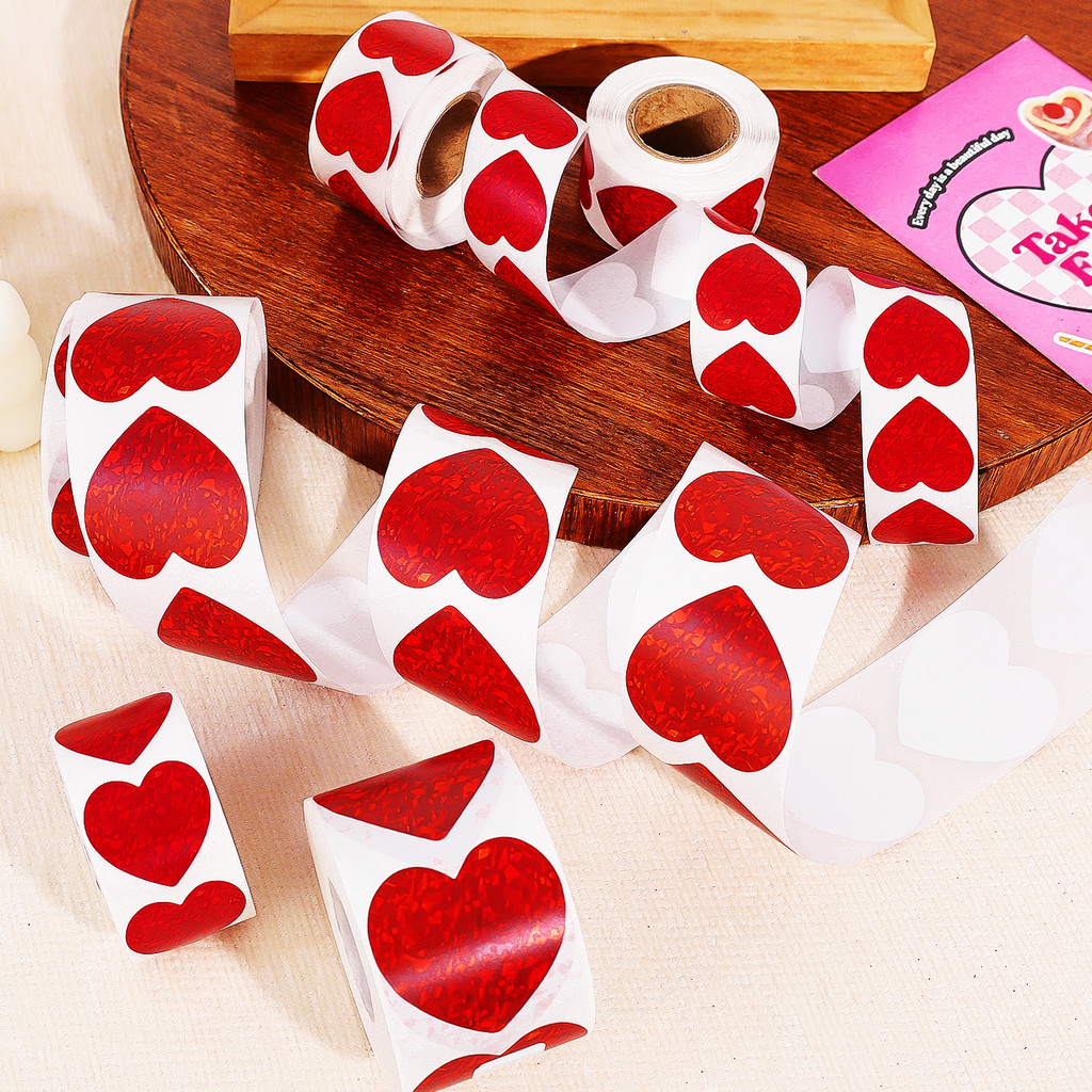500pcs Red Laser Heart Shape Sealing Labels - Valentine's Day Wedding ...