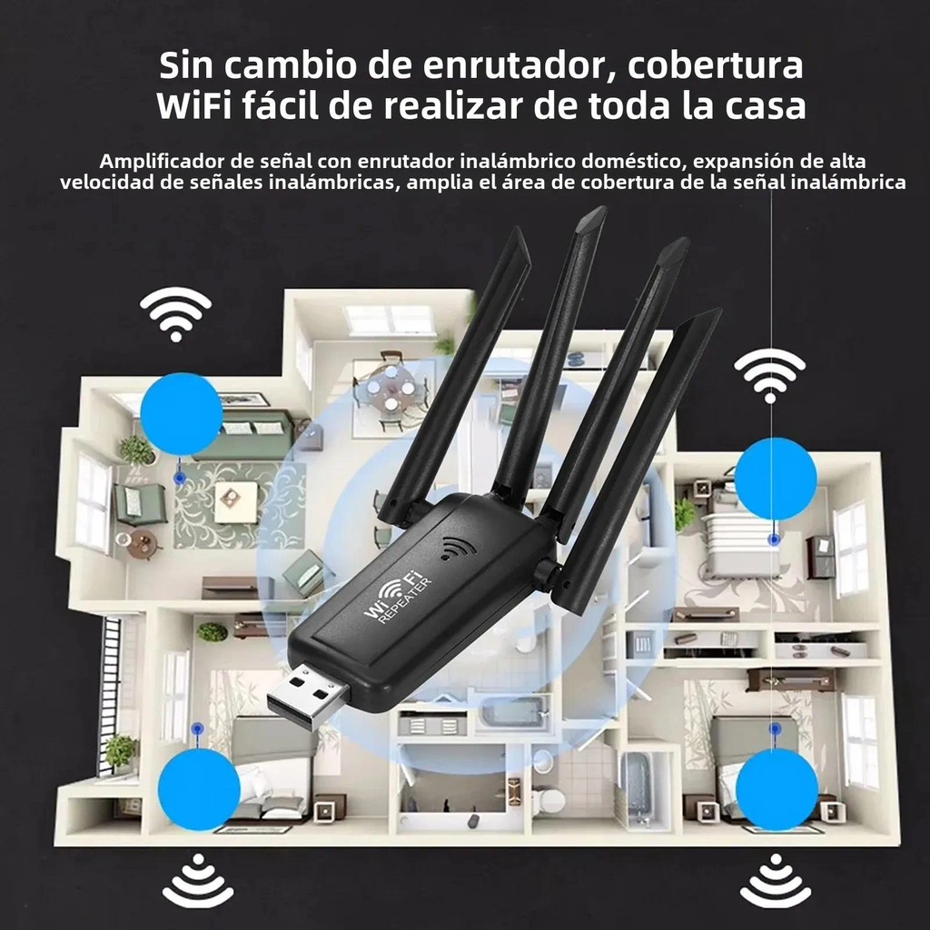 USB WiFi Repeater Upgrade 4 Antennas Wireless Signal Extender 2.4G ...