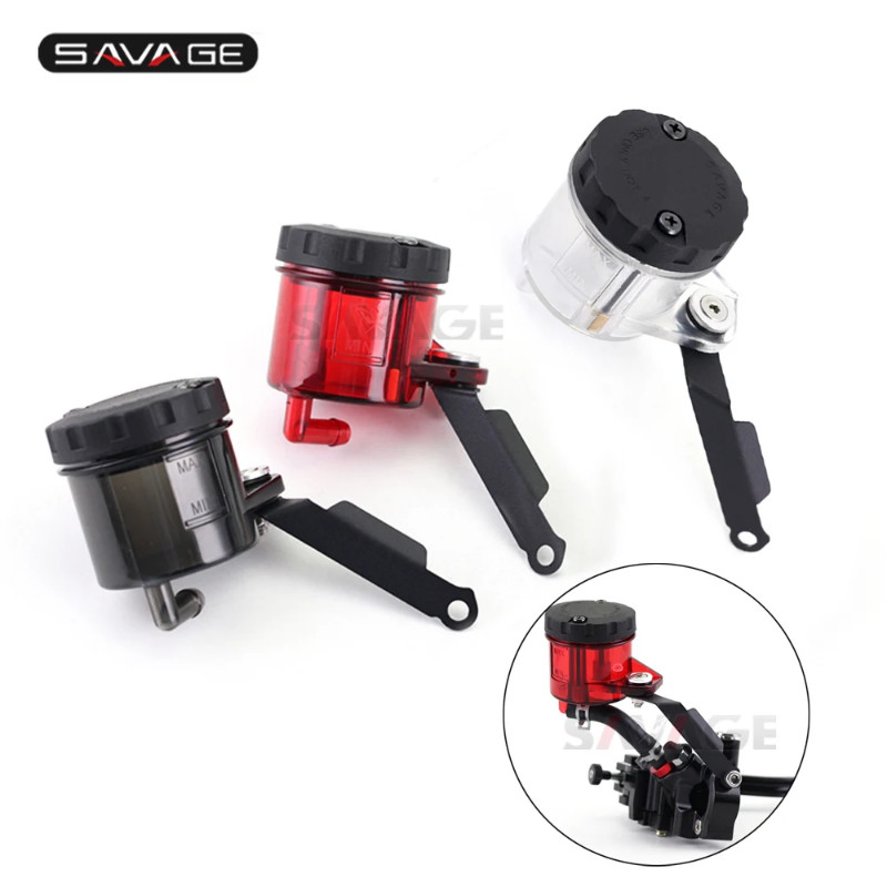TCMT Universal Motorcycle Front Brake Fluid Reservoir Cup - Black & White ABS Plastic