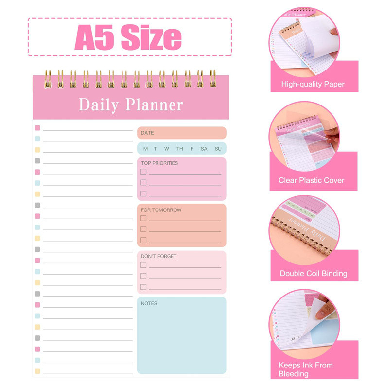 5Pcs/Set A5 Daily Planner Spiral Notebooks Time Management Organizer ...