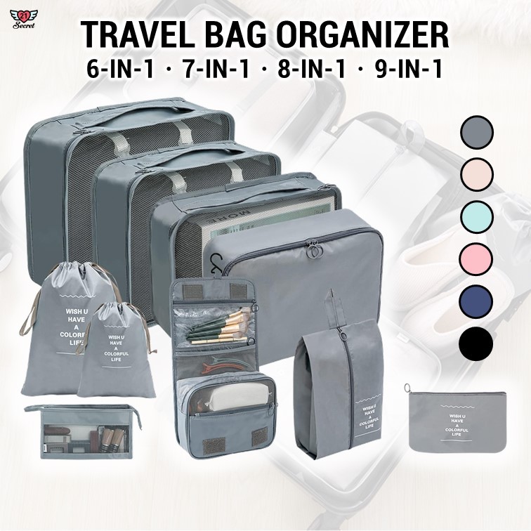 Full Set Travel Organizer Bag Luggage Packing Cube Travel Bag Beg ...