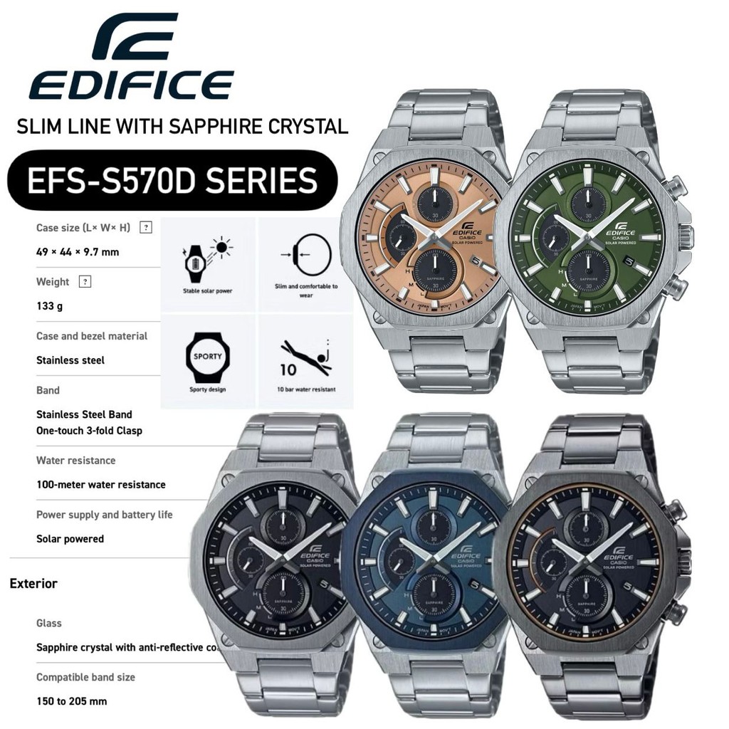 [OFFICIAL CASIO WARRANTY] EDIFICE EFS-S570 SERIES SLIM SOLAR POWERED ...