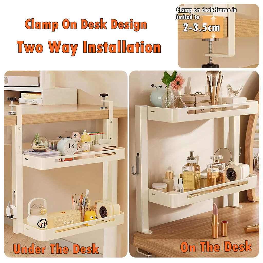 2 Layer Desktop Storage Shelf Office Table Stationery Bookshelf Rak ...