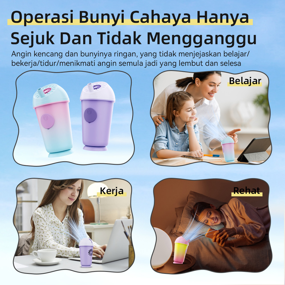 Milk Tea Cup Misting Fan spray fan Quite Desk Fan High-Speed 3 Speeds ...