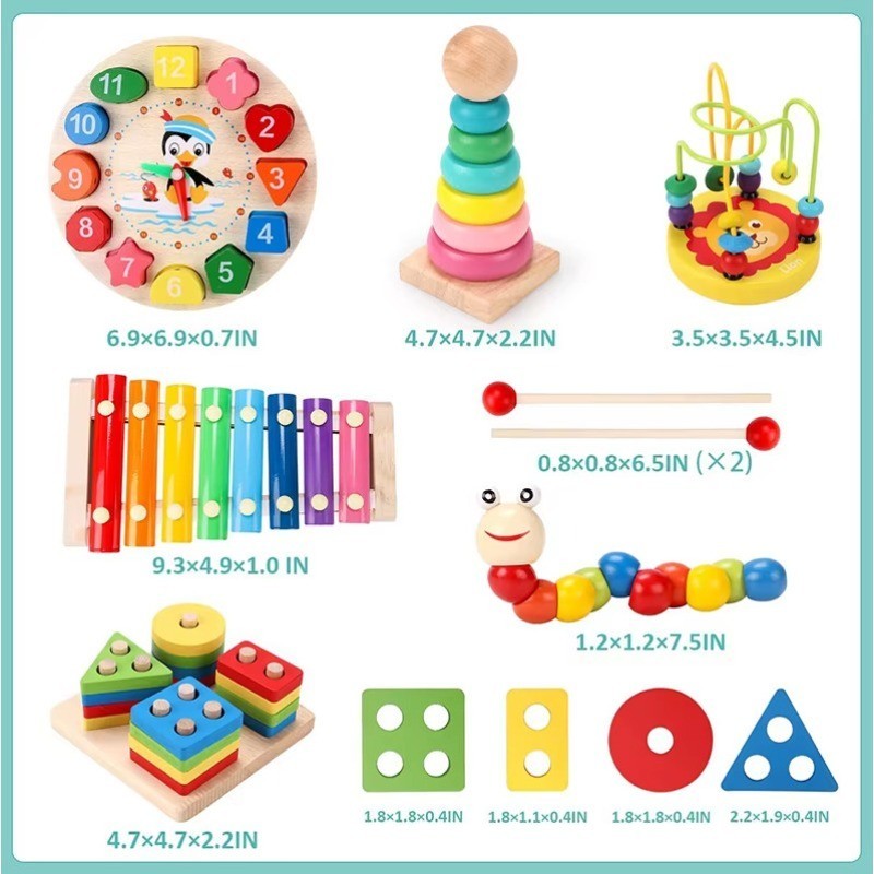 Baby Wooden Montessori Building Blocks Toy 8-Note Xylophone Early ...