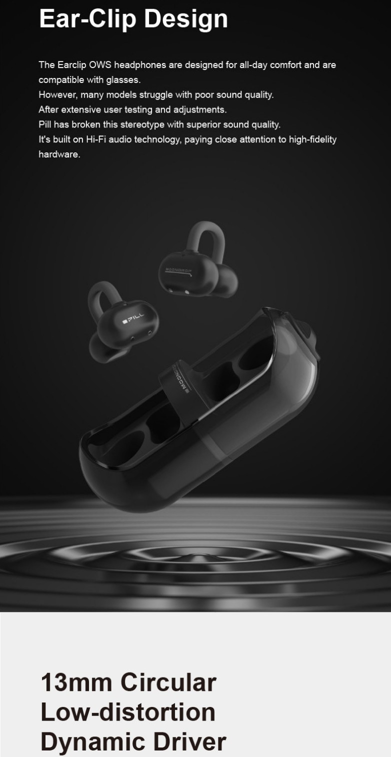 Moondrop Pill, Open-Ear Clip Earbuds: 13mm Dynamic Driver, 8H/20H ...