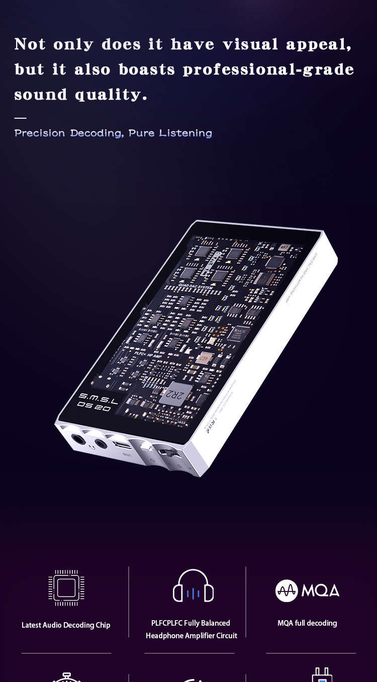 SMSL DS20 Portable DAC AMP Headphone Amplifier Hi-Res Audio Full MQA ...