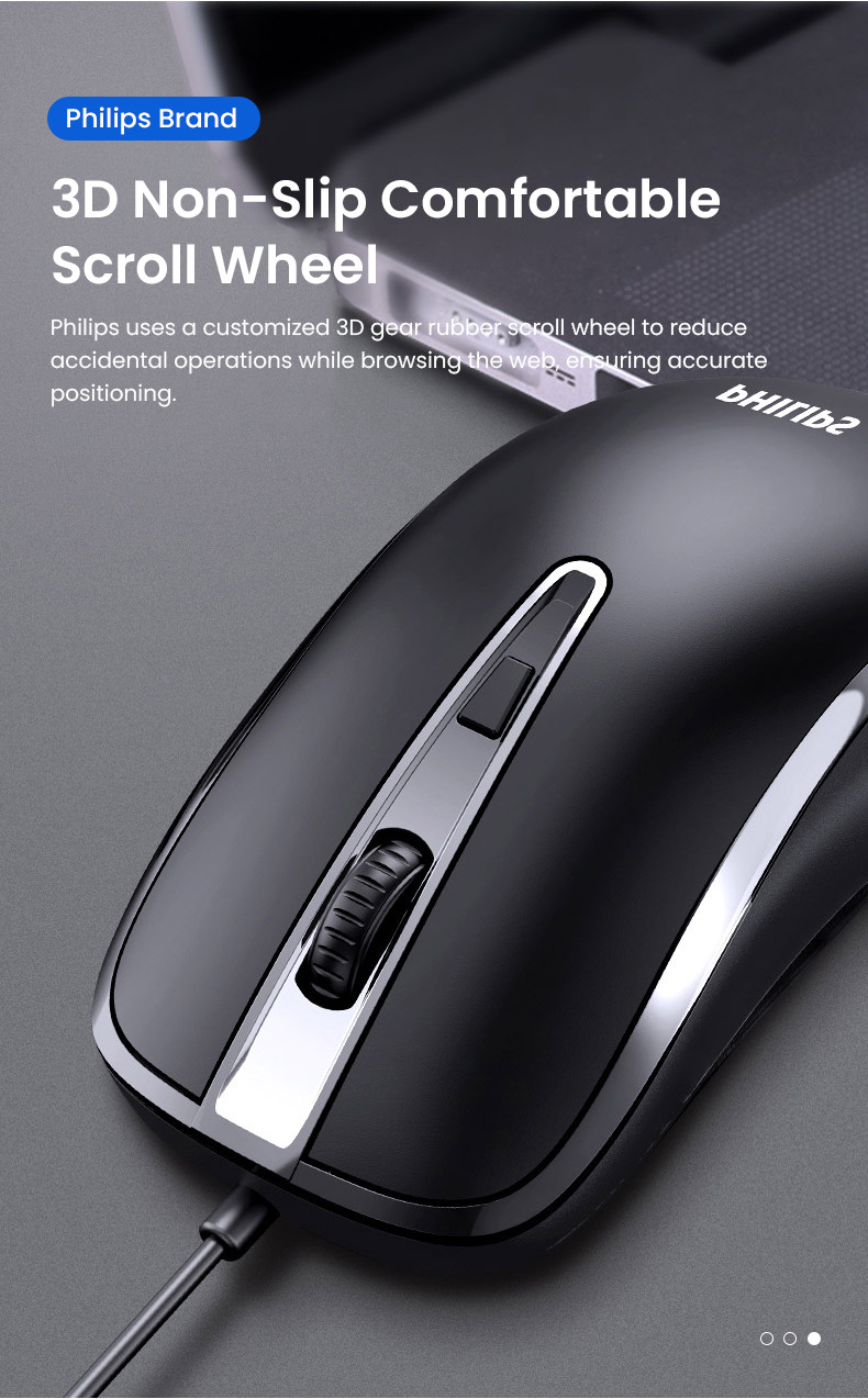 Philips Wired Quiet Mouse with a 1.5-meter Cable Wireless Mouse SPK7214 ...