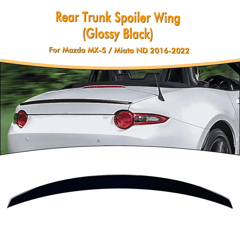 thumbnail image 2 of IDENUONA Gloss Black Rear Trunk Spoiler Lip – Fits Mazda MX-5 Miata ND 2016-2025, ABS Plastic, Painted Finish 2 of 5
