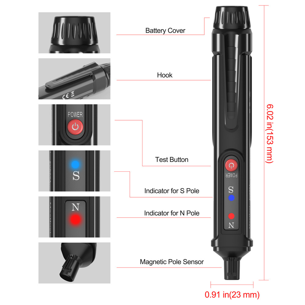 Magnetic Pole Tester Accurate N/S Polarity Identification Pen for ...