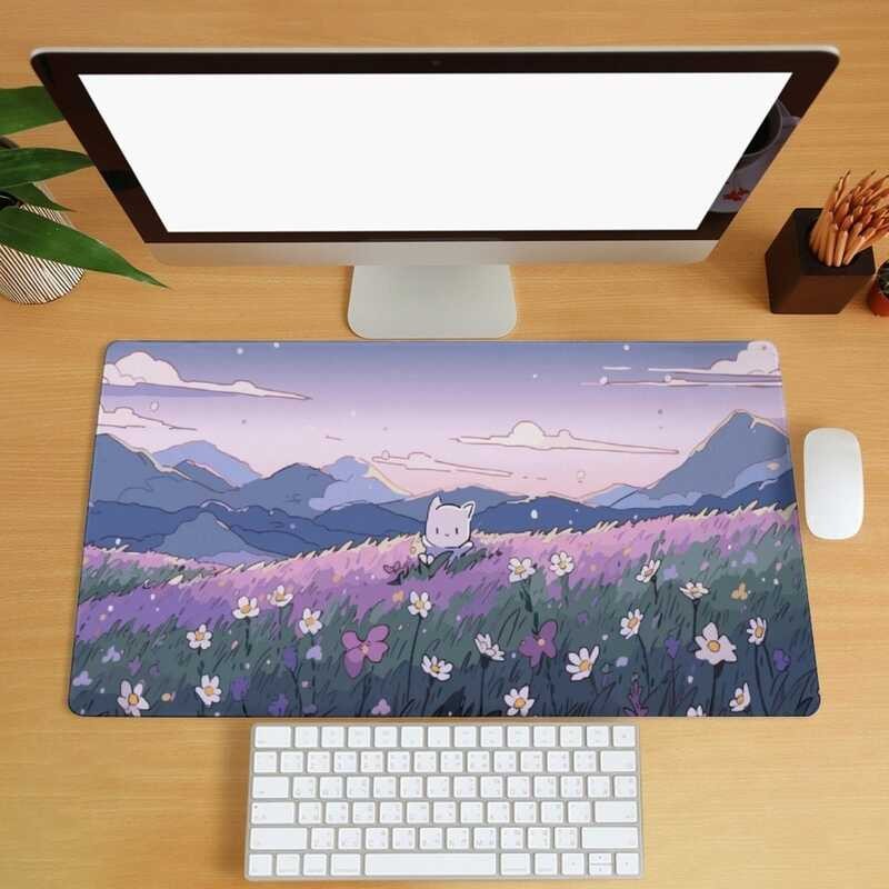 Kawaii Cartoon Desk Mat Flower Plant Large Desk Mat Anime Aesthetic ...