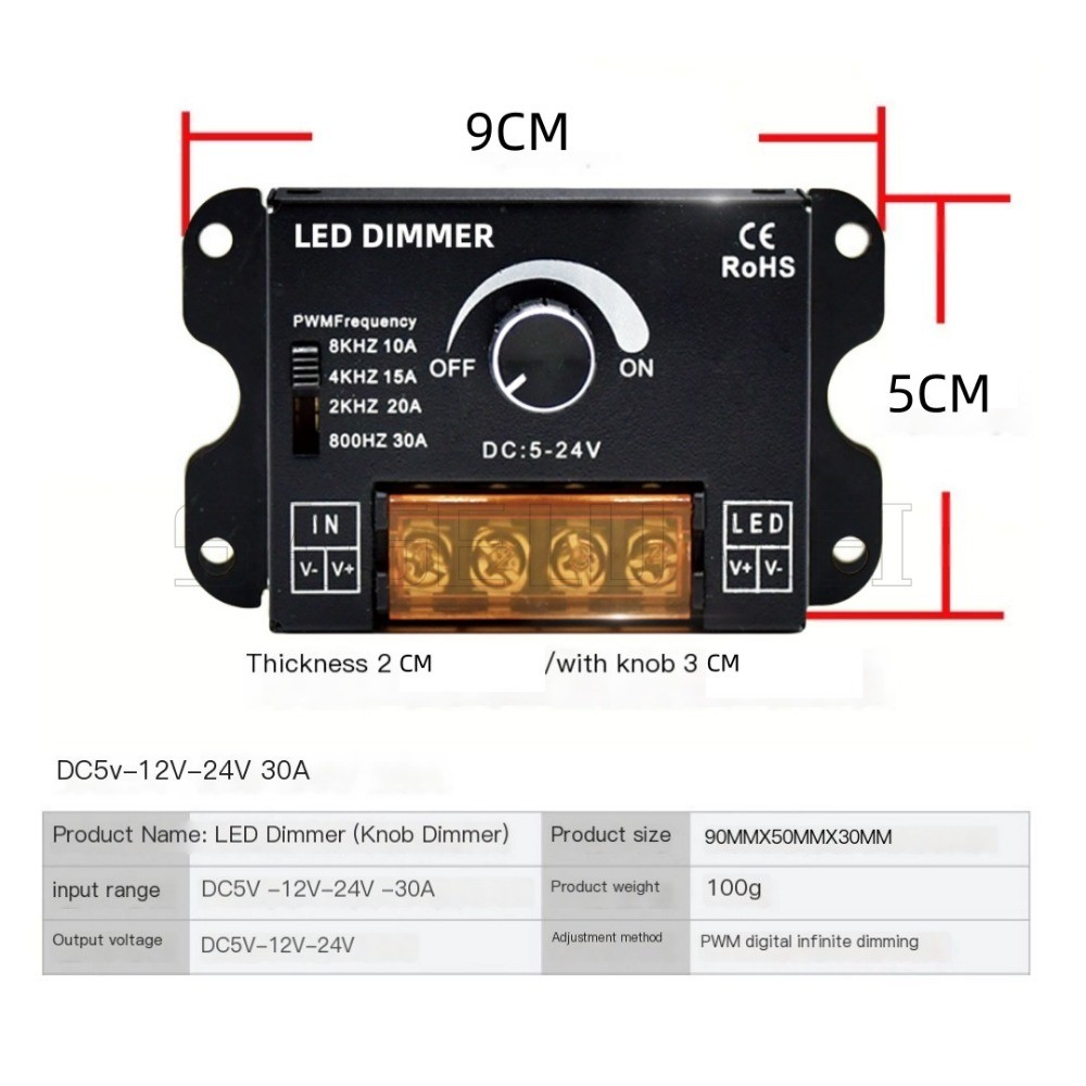 DC5V 12V 24V LED Knob Dimmer PWM Frequency 10A/30A Adjustable LED ...