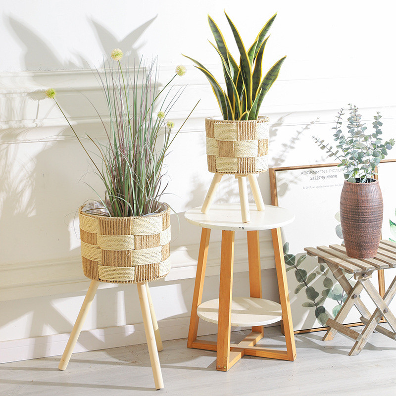 ROMANTIKA WOVEN 3 LEG VASE Rustic Bohemian Wooden Standing Flower Plant ...