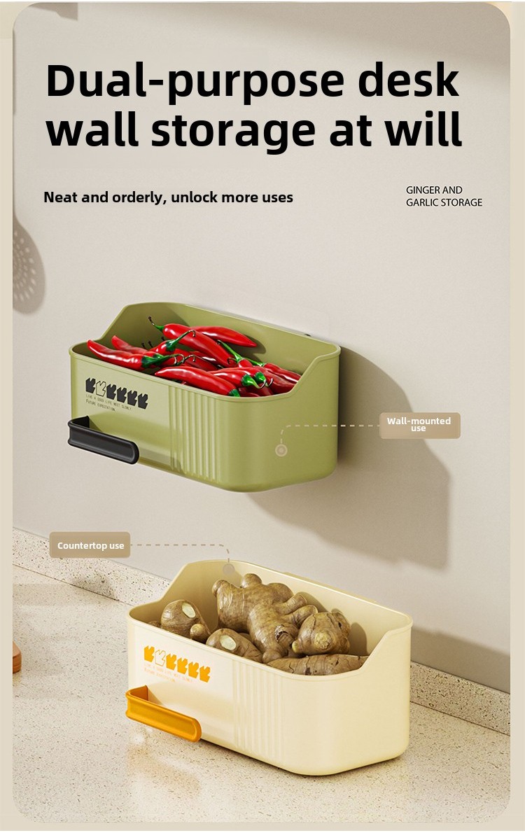 Kitchen onion ginger and garlic storage box non perforated wall mounted ...