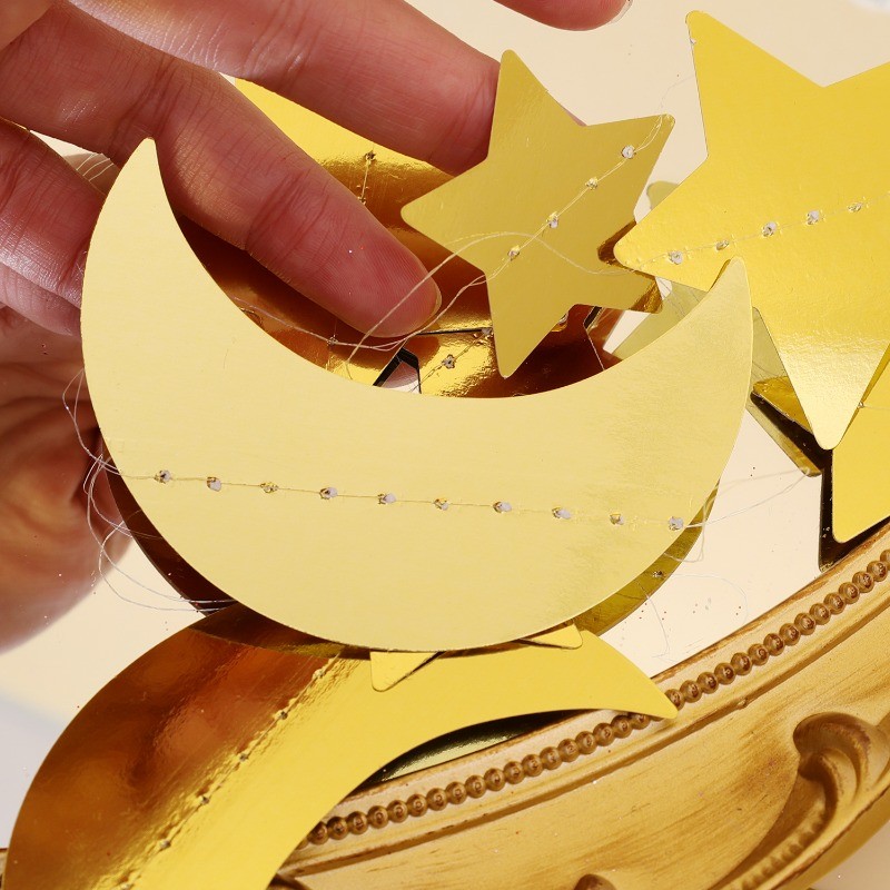 2/4M Gold Star Moon Eid Paper Bunting Garland Mubarak Ramadan Streamer ...