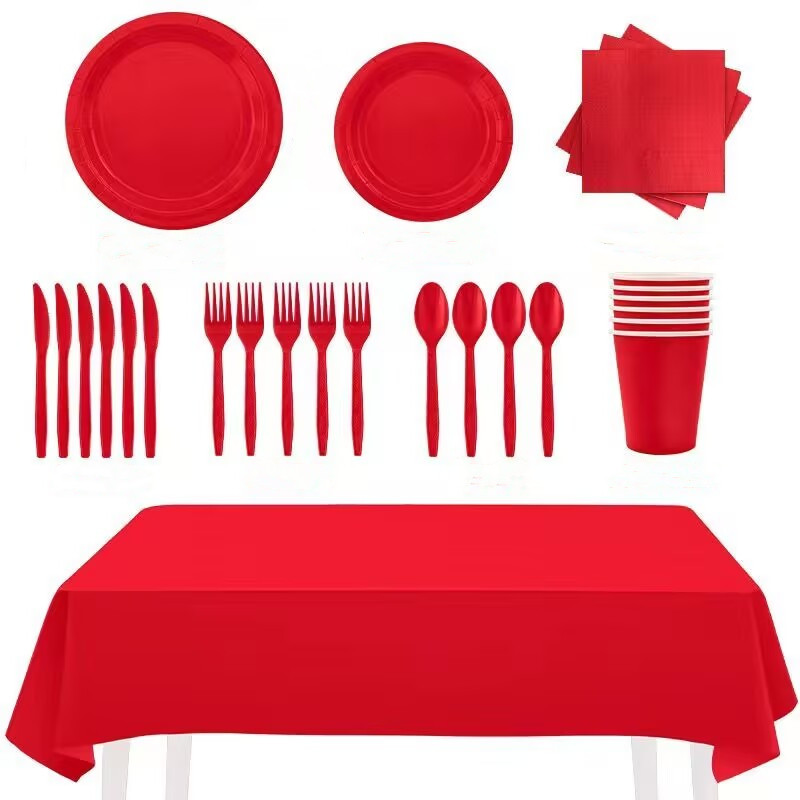 Solid Color Disposable Tableware Set Red/blue/yellow/purple Tablecloth ...