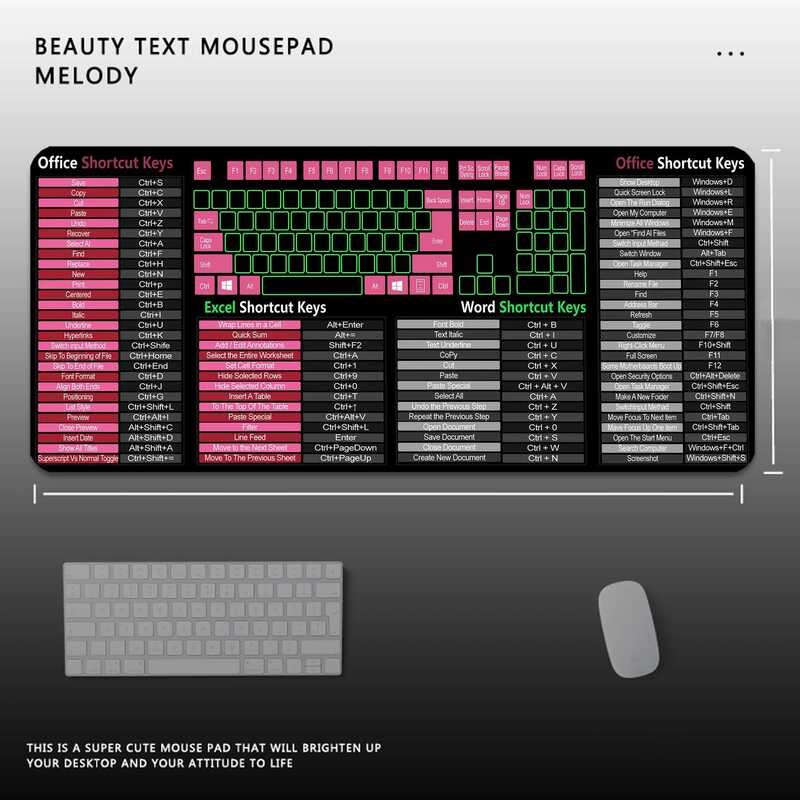 Large Computer HD Print Mouse Pad Keyboard Word Excel Office Shortcut ...
