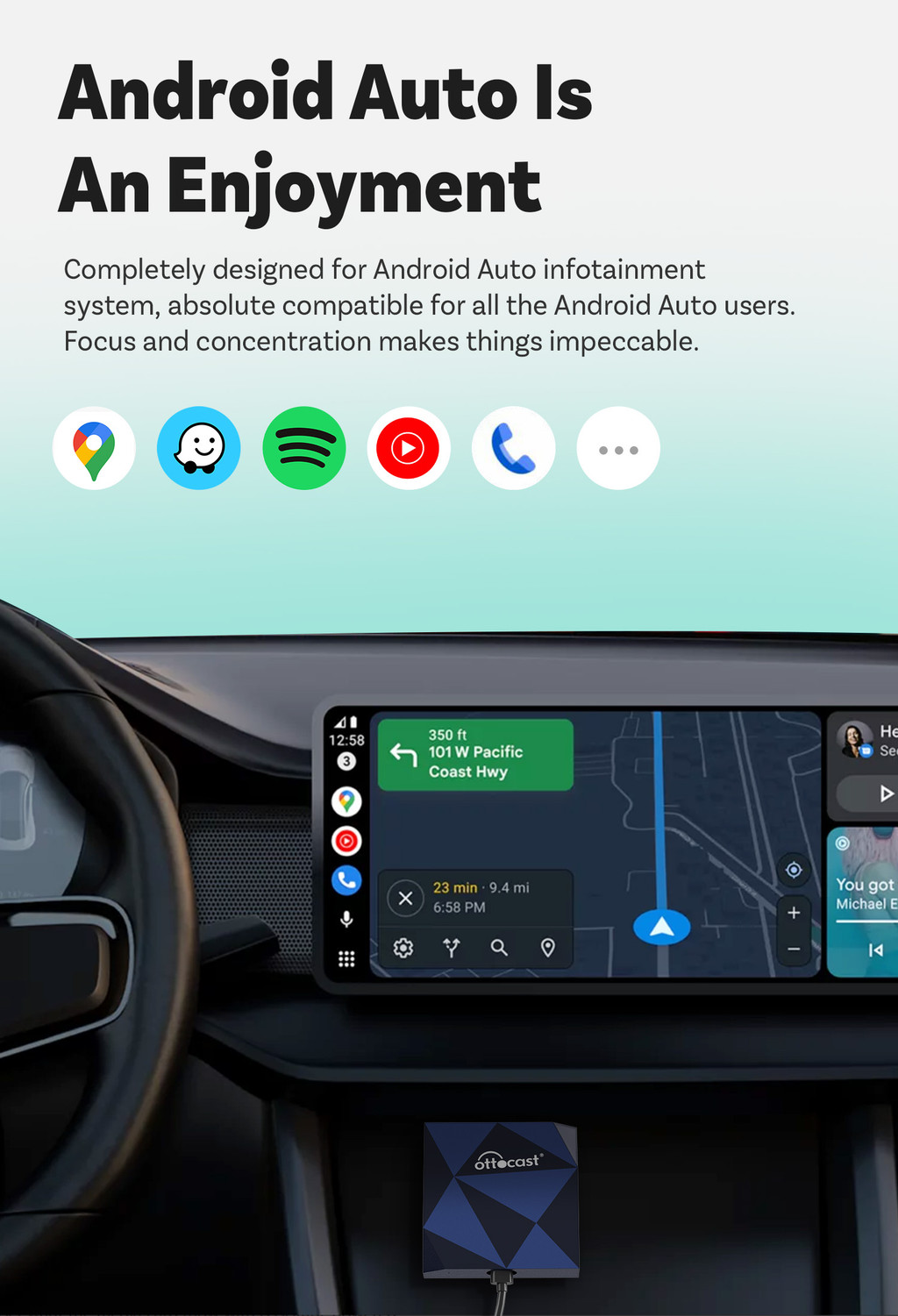 OTTOCAST A2Air Wireless Android Auto Adapter Wired To Wireless USB ...