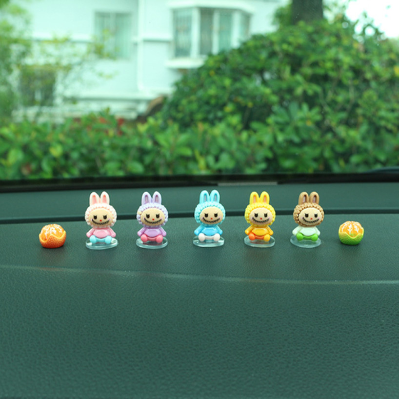 7Pcs/Set Cute Labubu Series Car Ornaments Creative Cartoon Center ...