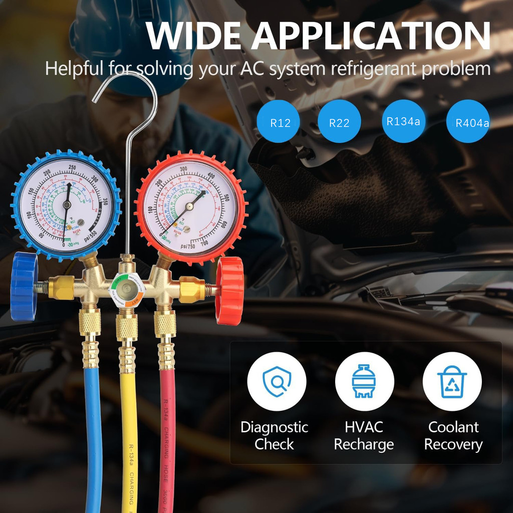 Aircond Meter Set DOUBLE GAS METER Hose R134a R22 R12 R404a AIR ...