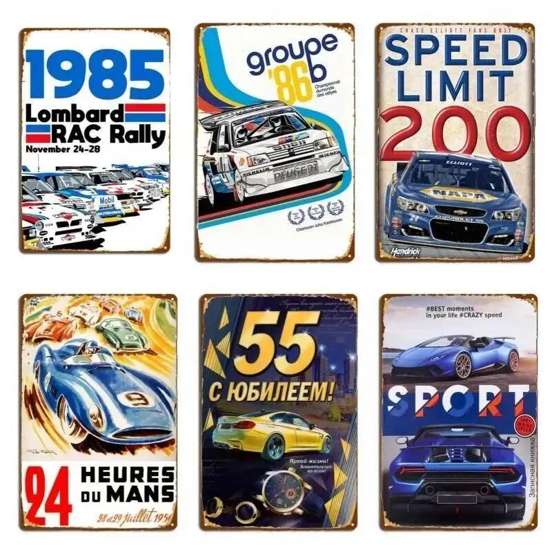 Racing Car Vintage Metal Tin Sign Retro Rally Wall Decor Iron Plate ...