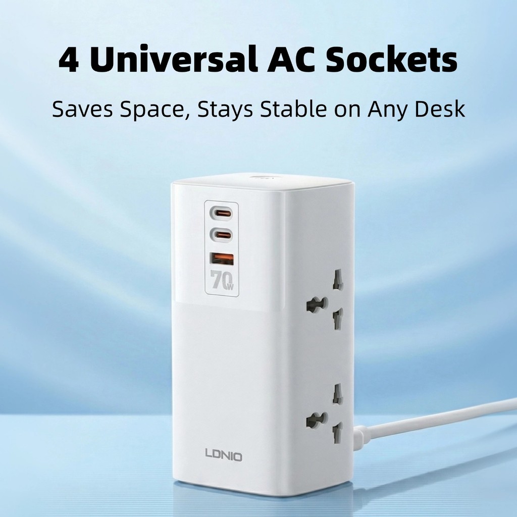 LDNIO SC4383 Tower Extension Socket with 70W PD +QC 3.0 Universal Ports ...