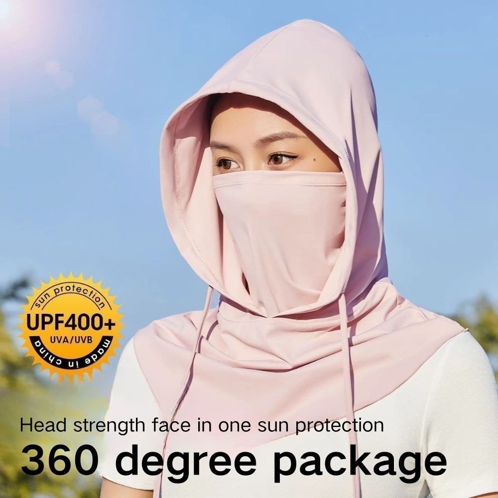 Full Face Mask Sun Protection Hat Drawstring Head Carf Ice Silk Mask ...