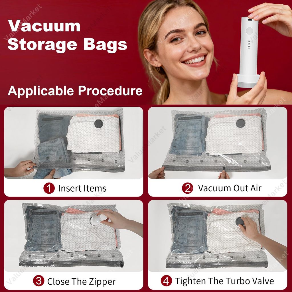 Cordless Travel Vacuum Storage Compression Bag Set with Rechargeable ...