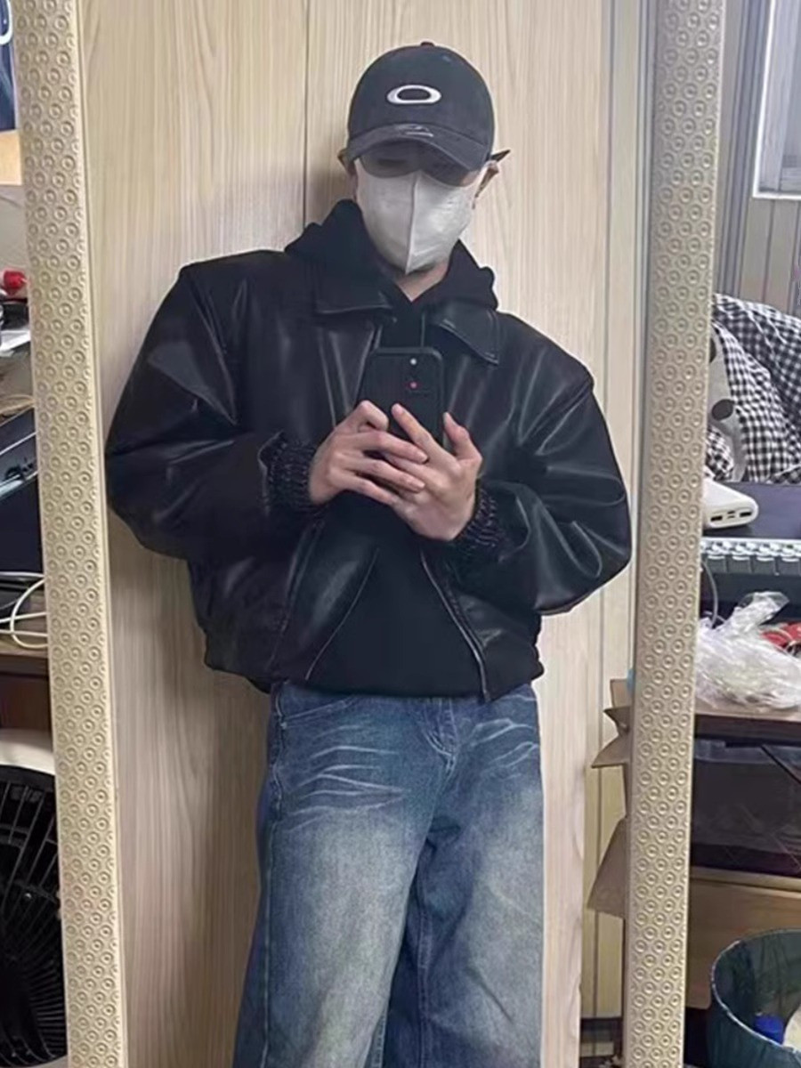 Men's Leather Jacket New Hip hop motorcycle jacket Handsome Lapel ...