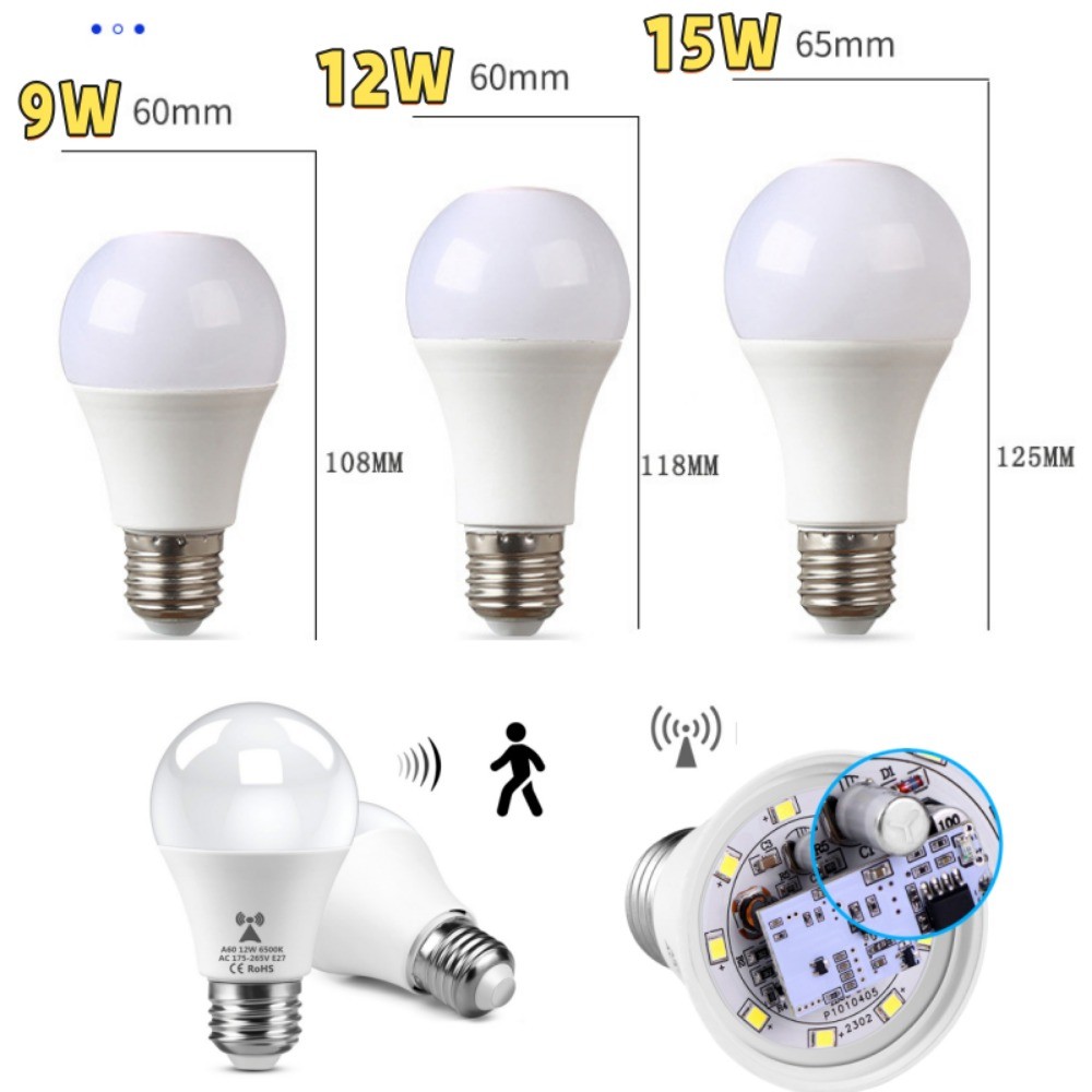 Microwave Radar Detection LED Light Bulb 220V E27 9/12/15/18/25W Radar ...