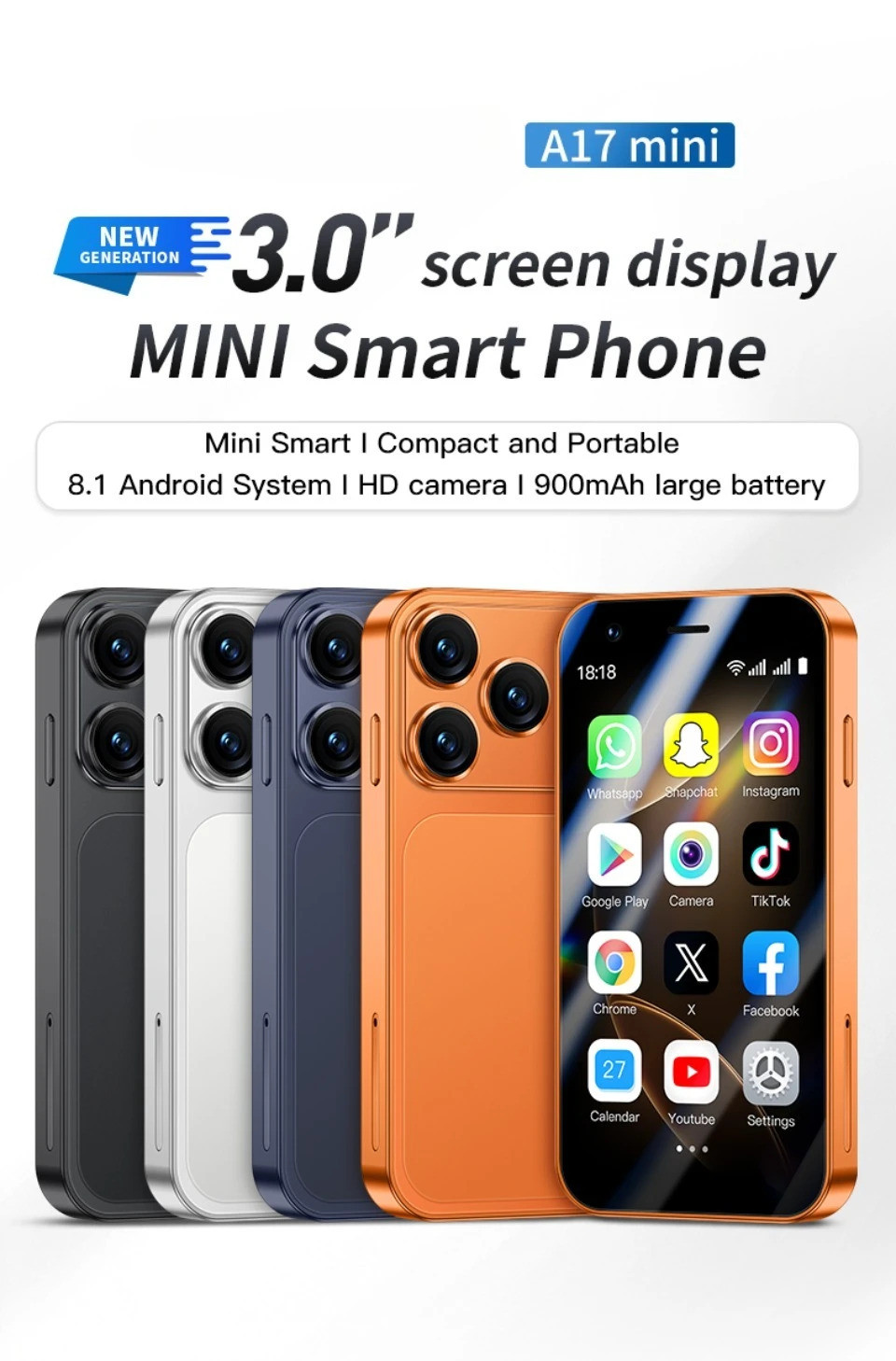 A17 Mini Android8.1 Smart Phone 3.0 Inches 2GB RAM 16GB ROM Dual SIM ...