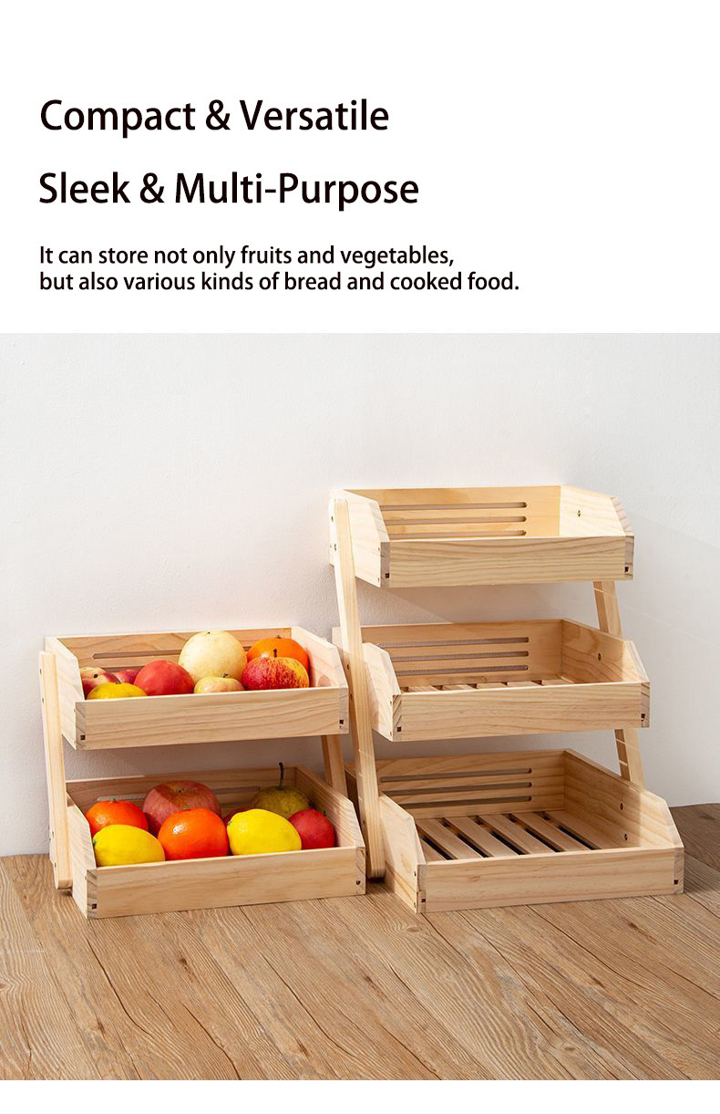2&3-Layer Solid wood Fruit Vegetables Rack Food Storage Basket Bread ...