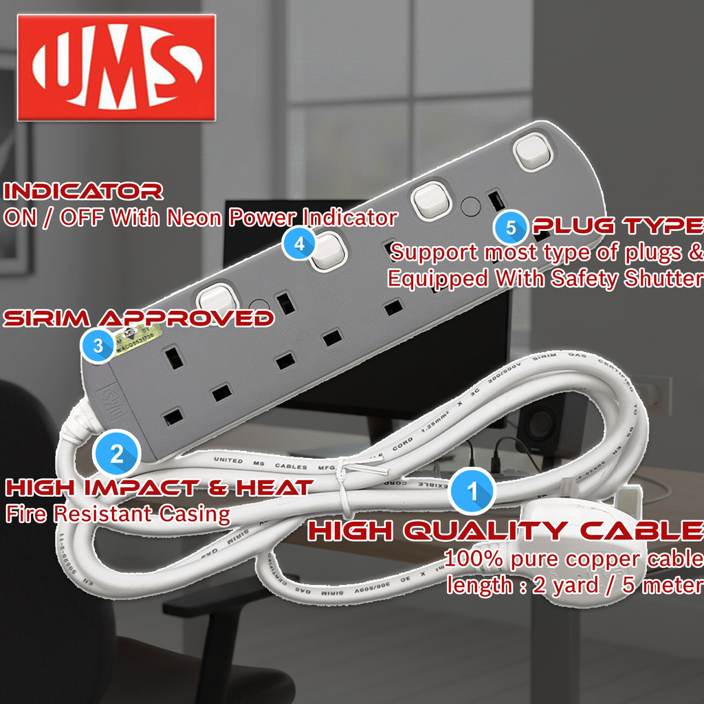 High Quality UMS 2 Yards &/ 5 Meters 3/4/5/6 Gang Extension Trailing ...
