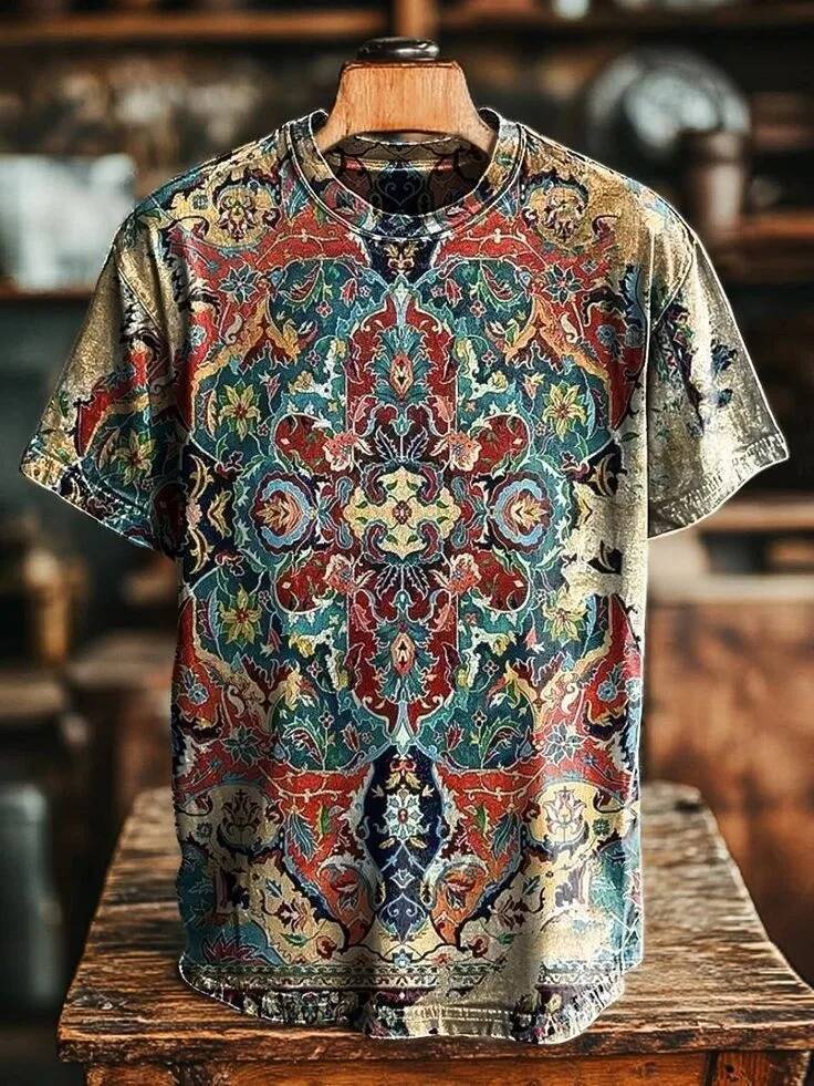 Retro Floral Pattern Rust 3D Print T-Shirts Men Casual O-Neck Short ...