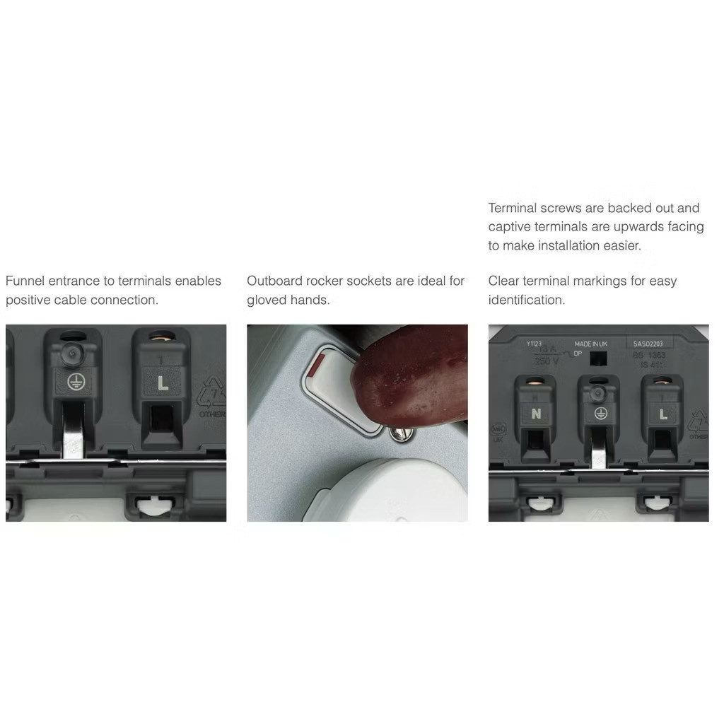 MK K2977 K2946 1Gang/2Gang Metal Clad 250V 13A Electric Power Socket ...