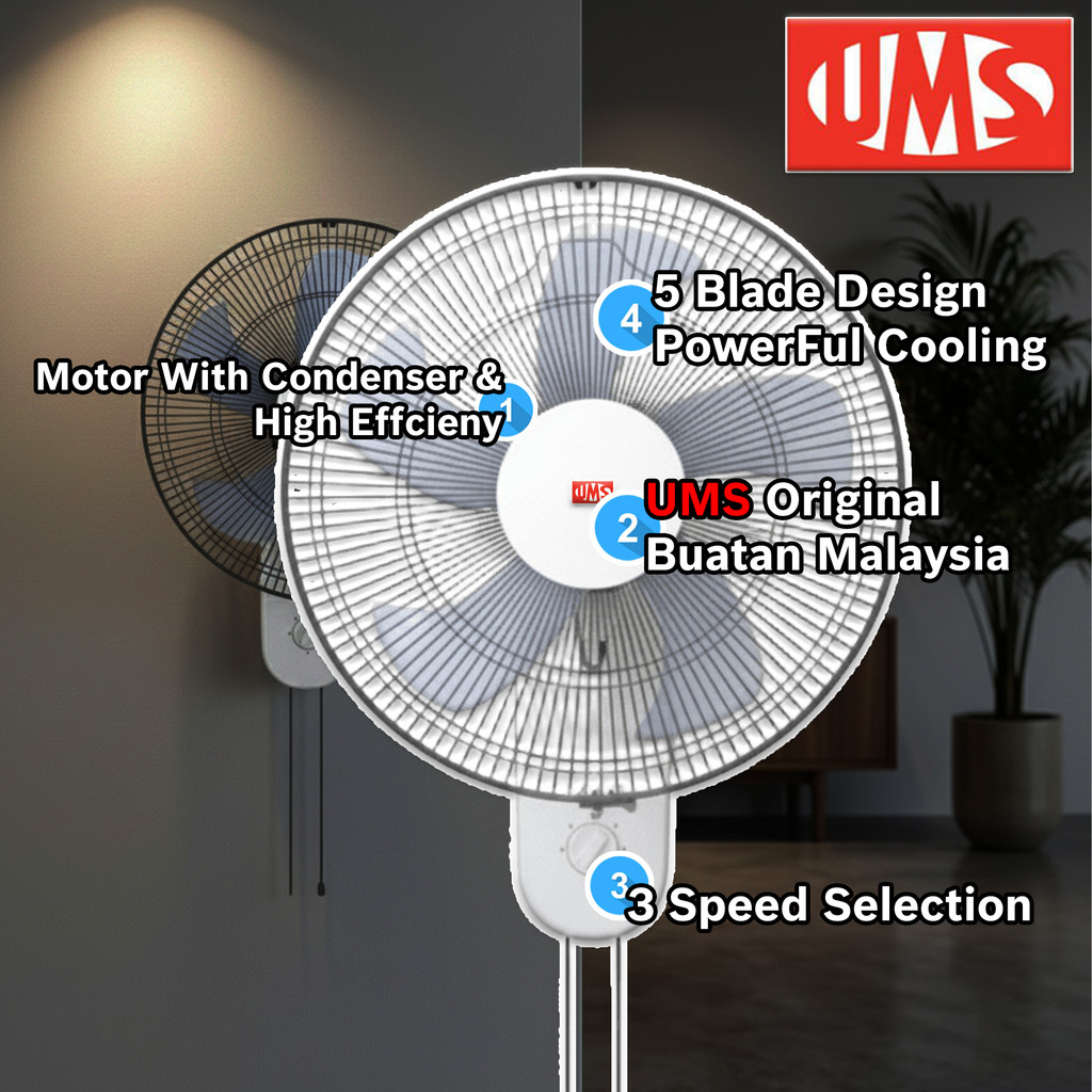 UMS 16 Inch Wall Fan SIRIM Approved 5 Blade #UWF-16 (16