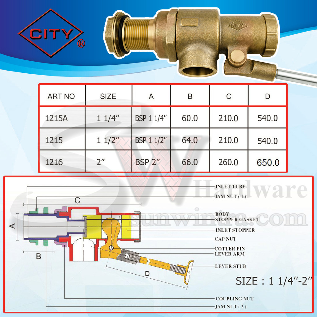 CITY Heavy Duty Float Valve 3 Size 32MM TO 50MM Available BS1212 ...