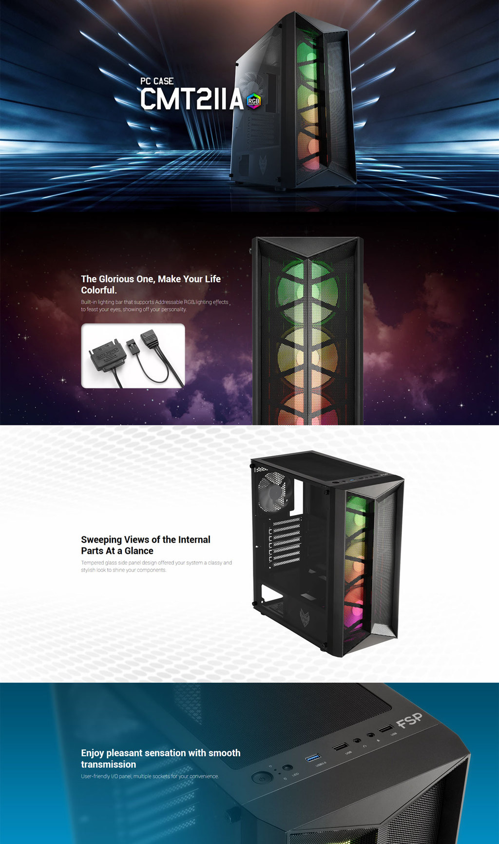 FSP CMT 211A / CMT 211B ATX Mid Tower Desktop PC Casing | 4 x120mm Fans ...