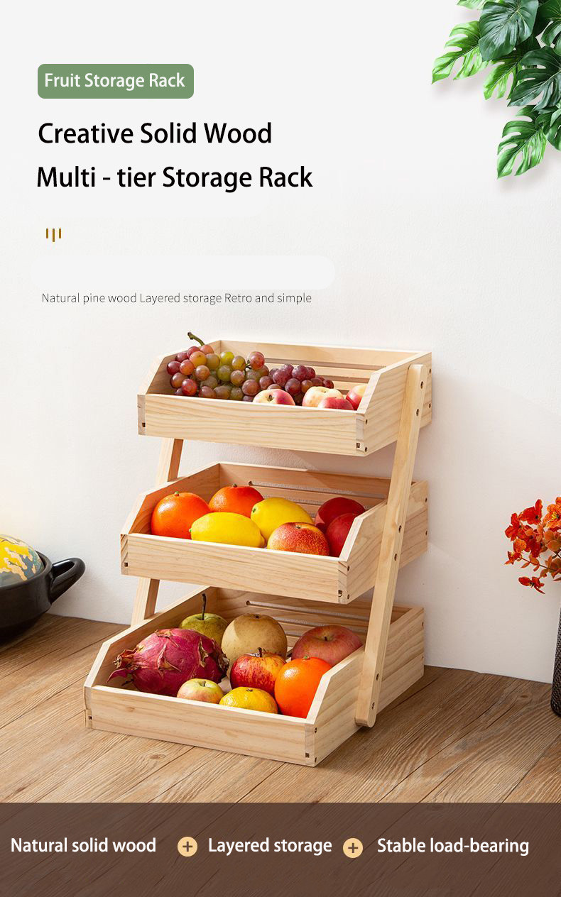 2&3-Layer Solid wood Fruit Vegetables Rack Food Storage Basket Bread ...